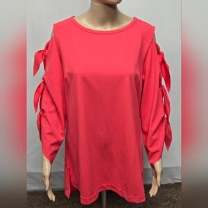 Du Jour M Coral Micro Mini Dress Or Tunic Long Top Split Knotted Sleeve